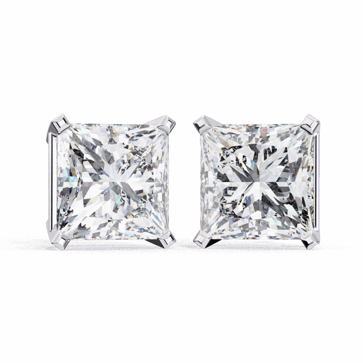 3 Carat Refined Princess Solitaire Diamond Earrings  Image 1