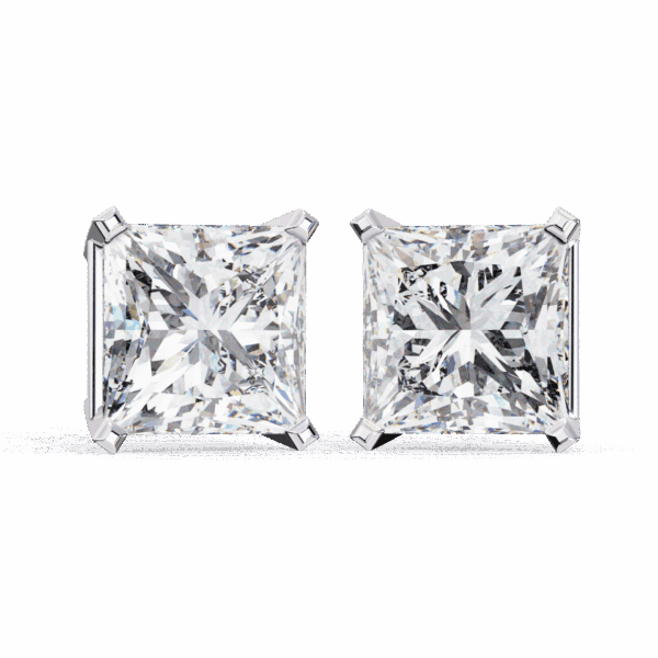 3 Carat Refined Princess Solitaire Diamond Earrings
