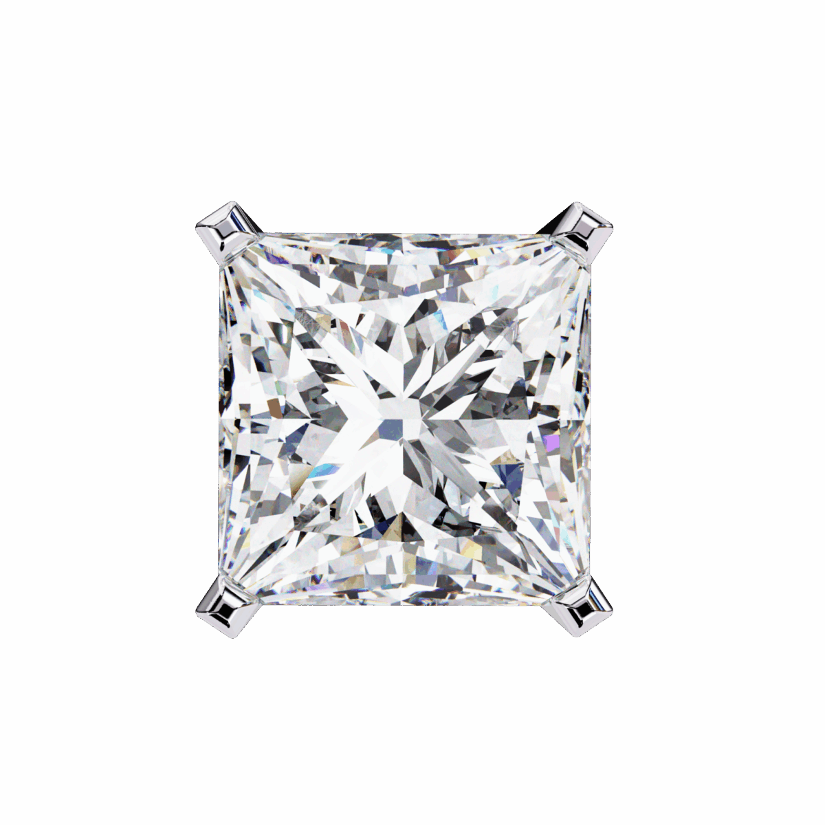 3 Carat Refined Princess Solitaire Diamond Earrings  Image 3