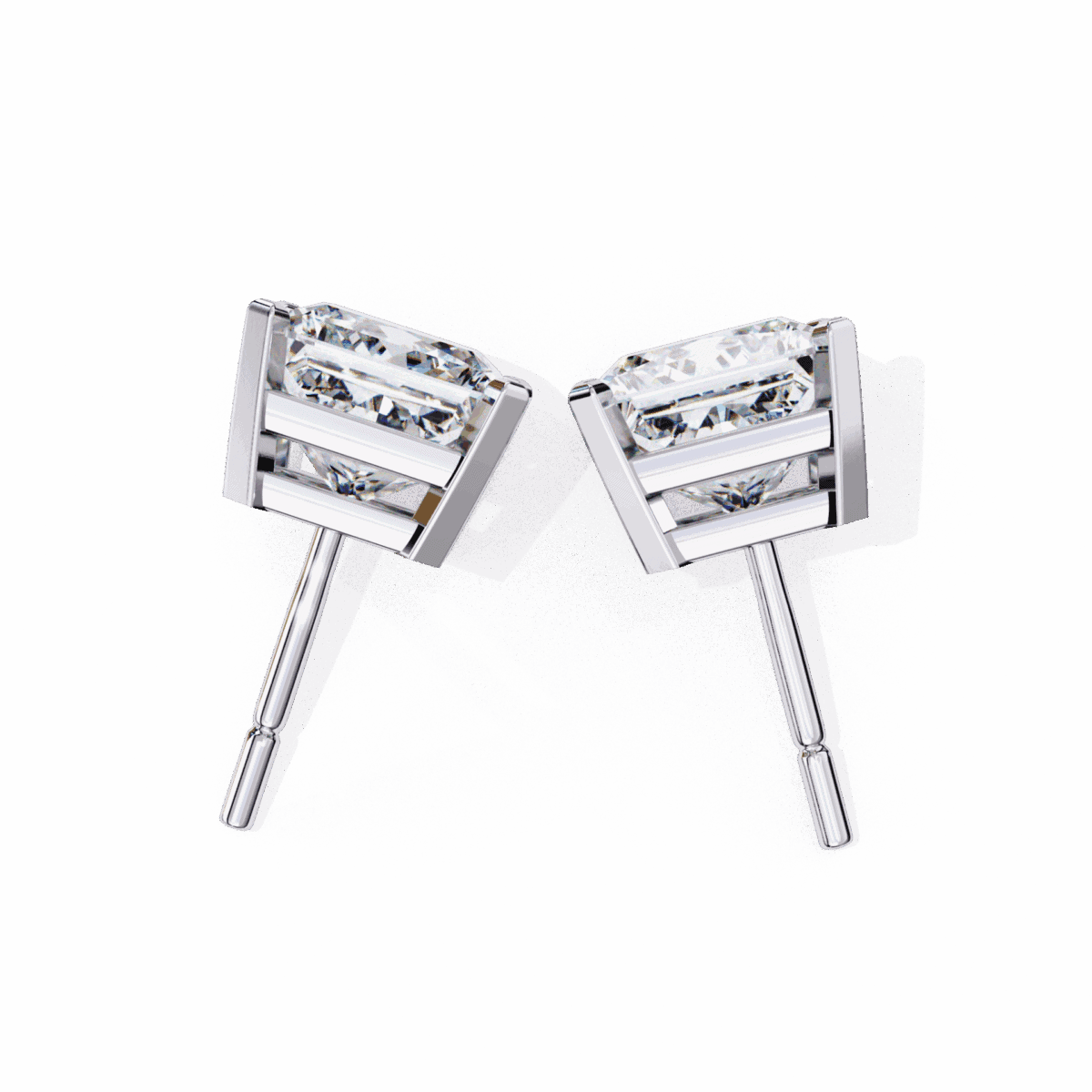 3 Carat Refined Princess Solitaire Diamond Earrings  Image 4