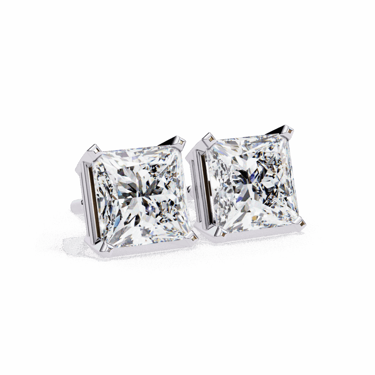 3 Carat Refined Princess Solitaire Diamond Earrings  Image 6