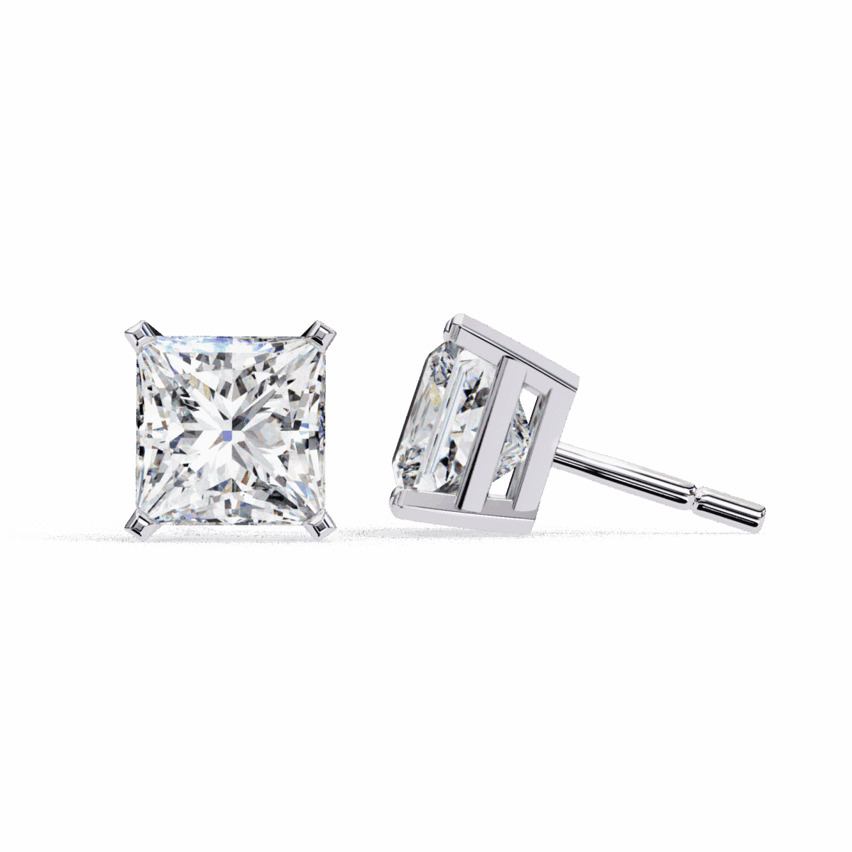 3 Carat Refined Princess Solitaire Diamond Earrings  Image 7