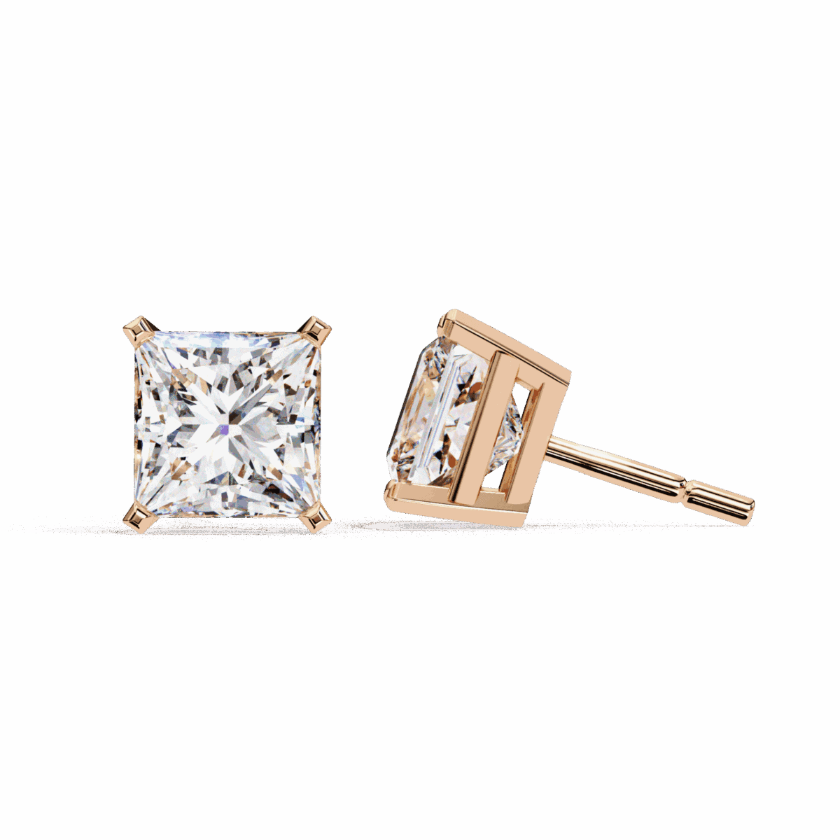 3 Carat Refined Princess Solitaire Diamond Earrings  Image 21