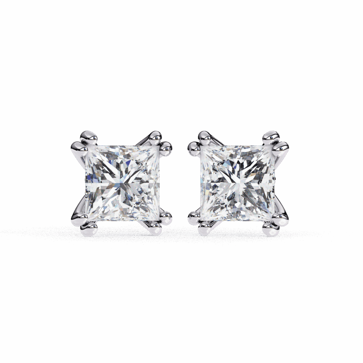 3 Carat Contemporary Princess Solitaire Diamond Earrings  Image 1