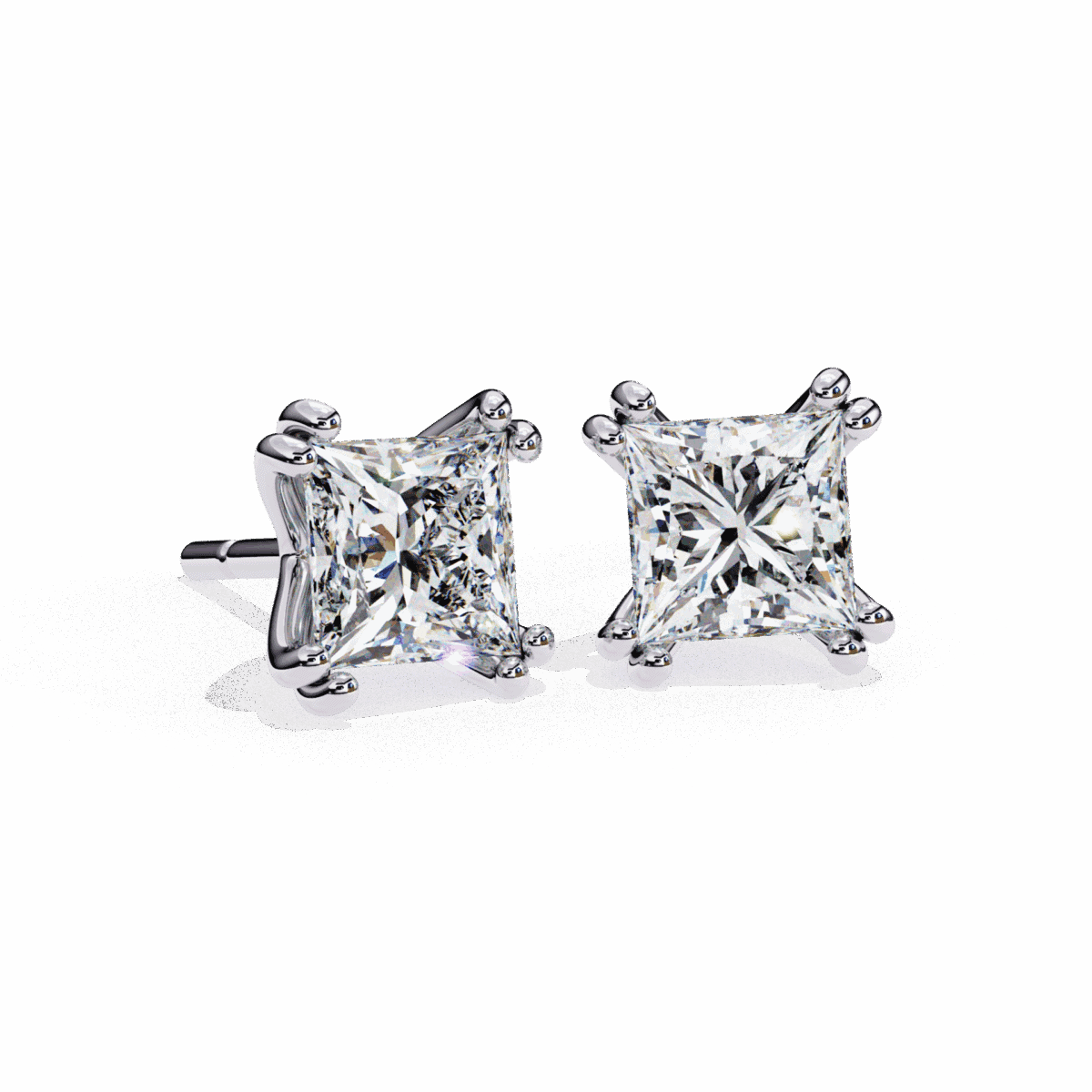 3 Carat Contemporary Princess Solitaire Diamond Earrings  Image 4