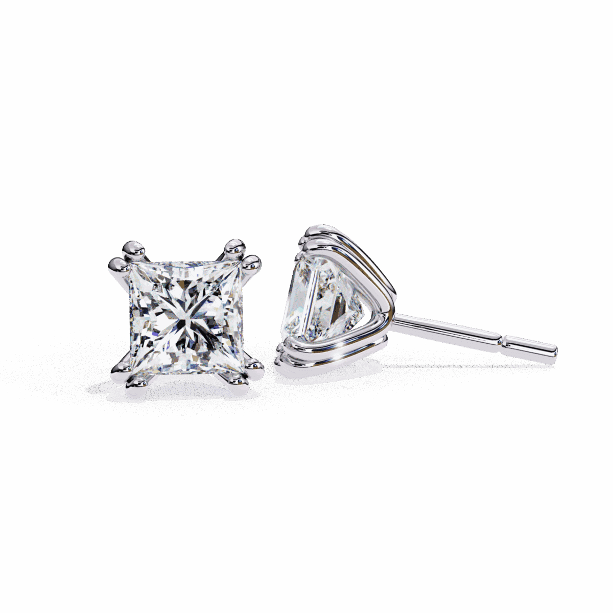 3 Carat Contemporary Princess Solitaire Diamond Earrings  Image 5