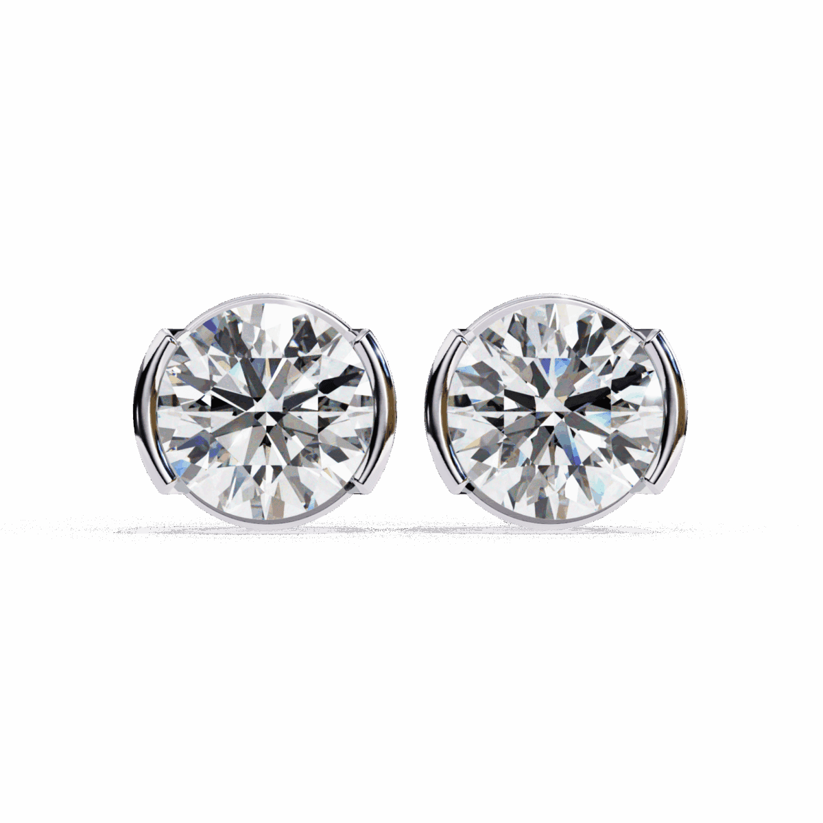 2.5 Carat Half Bezel Round Solitaire Diamond Earrings  Image 1