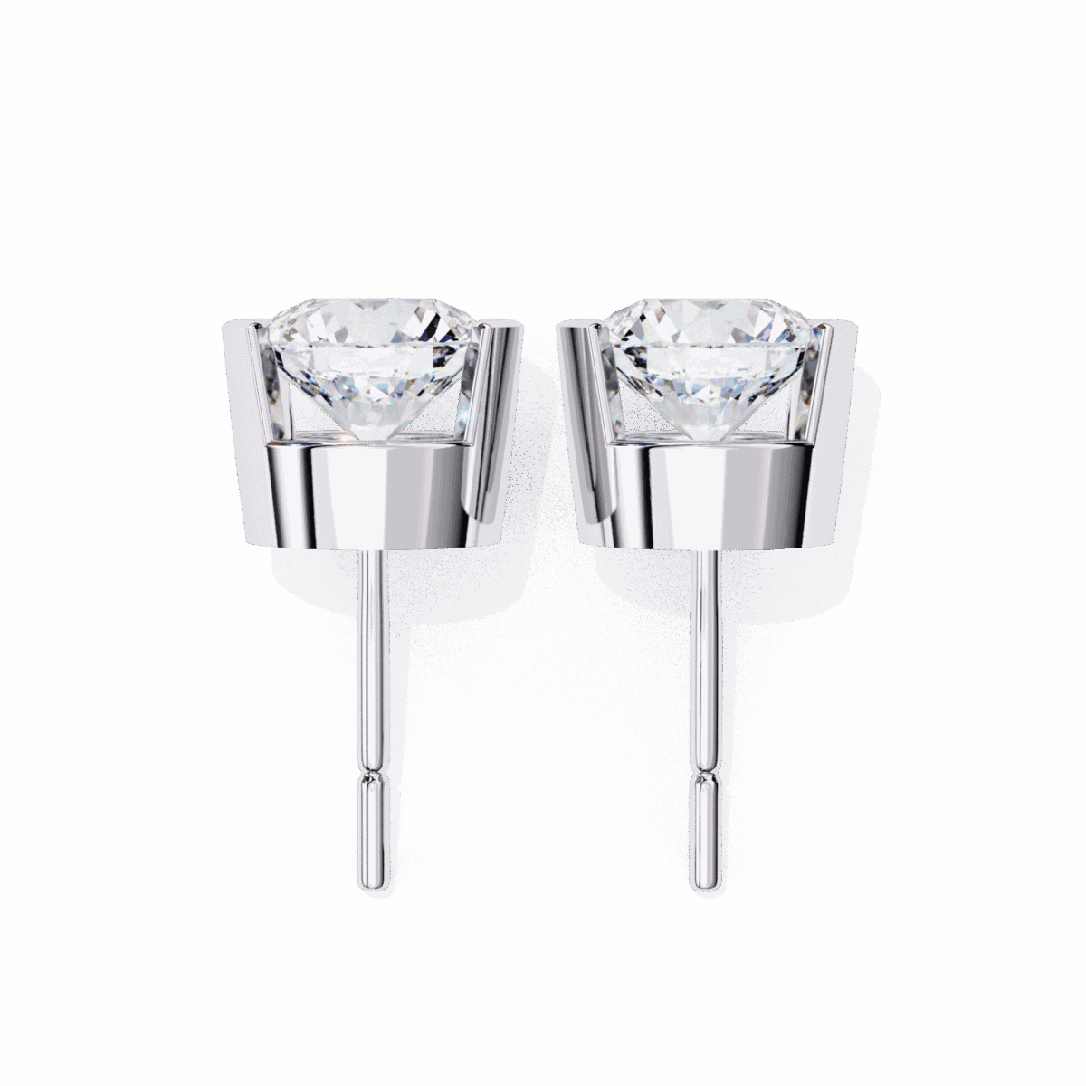 2.5 Carat Half Bezel Round Solitaire Diamond Earrings  Image 4