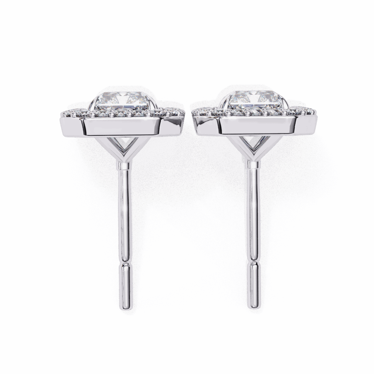 1 Carat Classic Radiant and Round Diamond Stud Earrings  Image 4