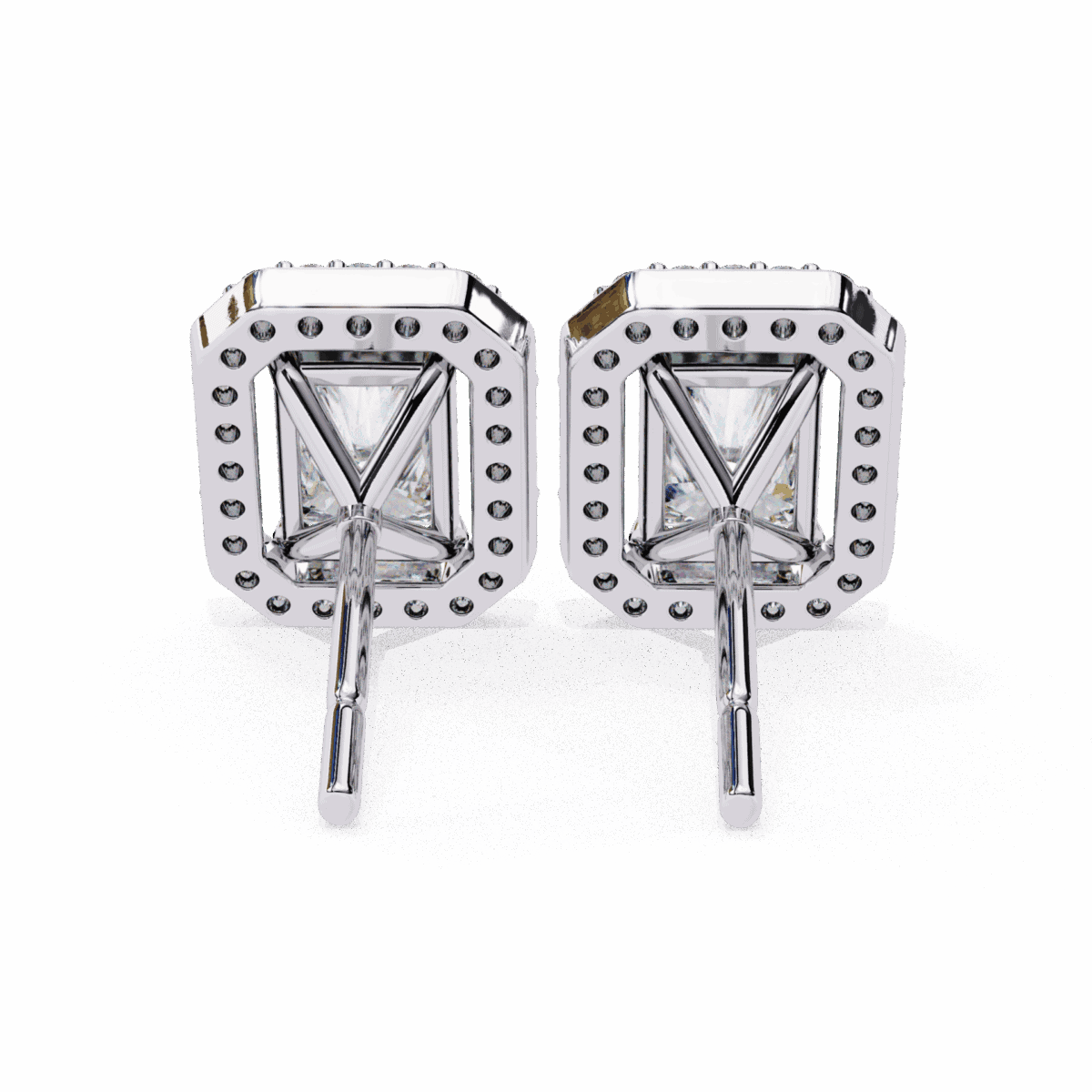 1 Carat Classic Radiant and Round Diamond Stud Earrings  Image 5