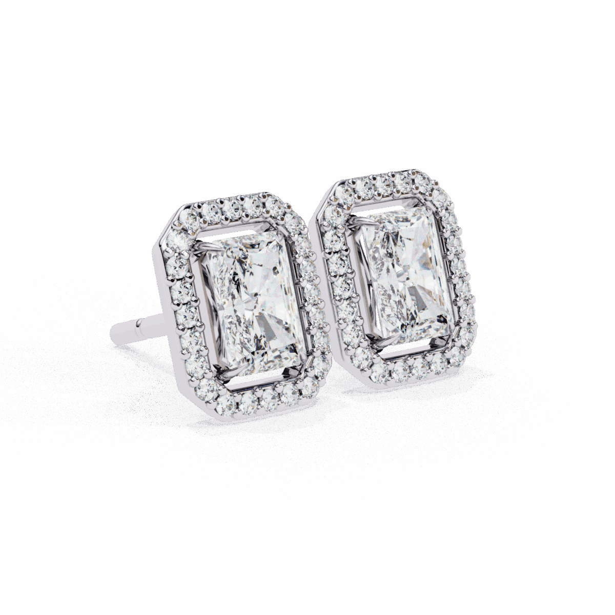 1 Carat Classic Radiant and Round Diamond Stud Earrings  Image 6