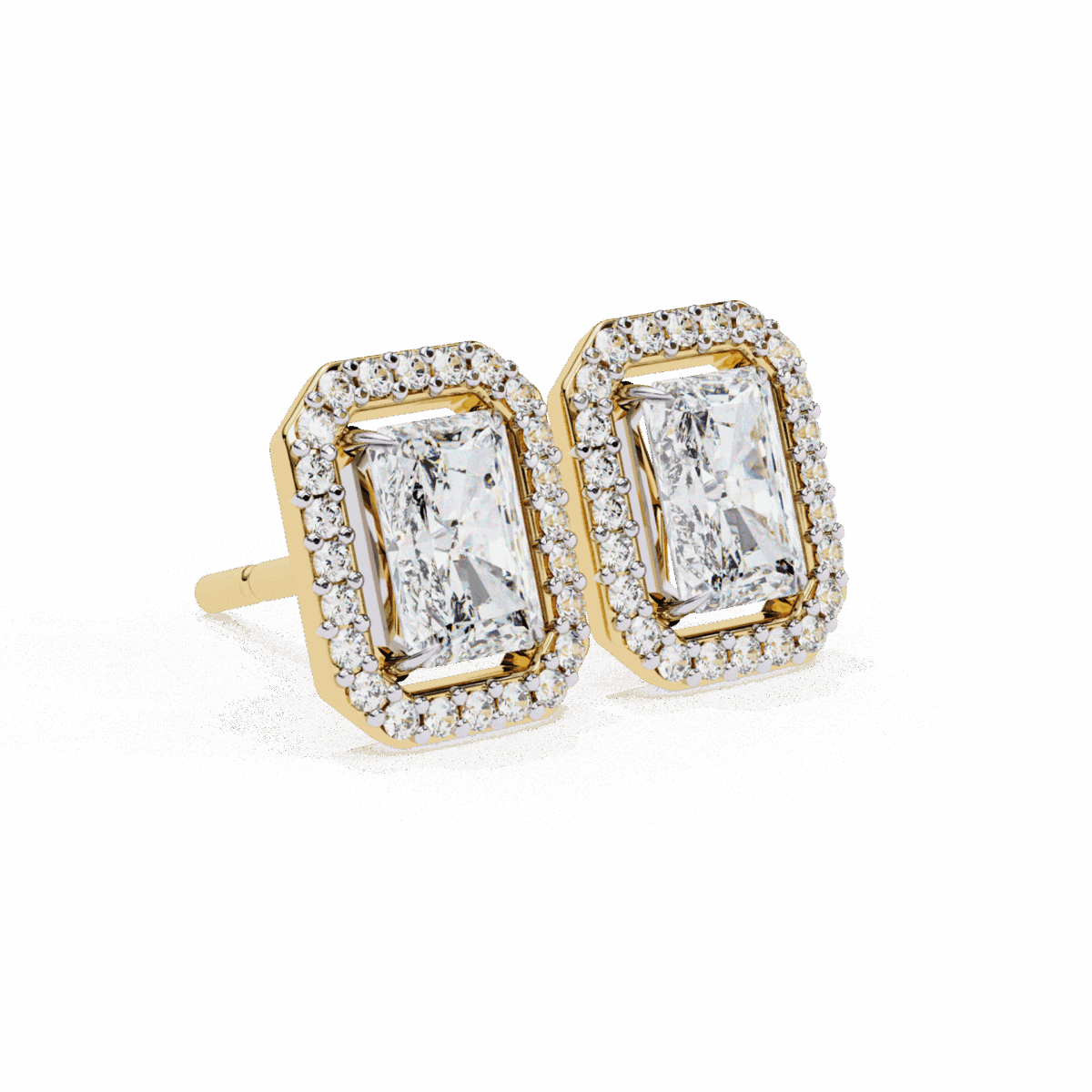 1 Carat Classic Radiant and Round Diamond Stud Earrings  Image 13