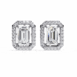 0.9 Carat Emerald and Round Diamond Stud Earrings