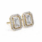 0.9 Carat Emerald and Round Diamond Stud Earrings - Image 13