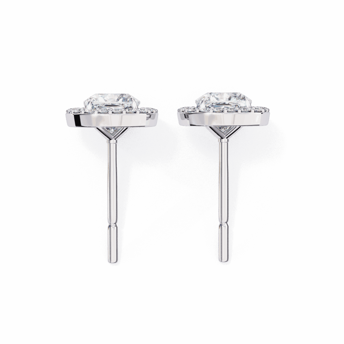 1 Carat Cushion and Round Diamond Stud Earrings  Image 4