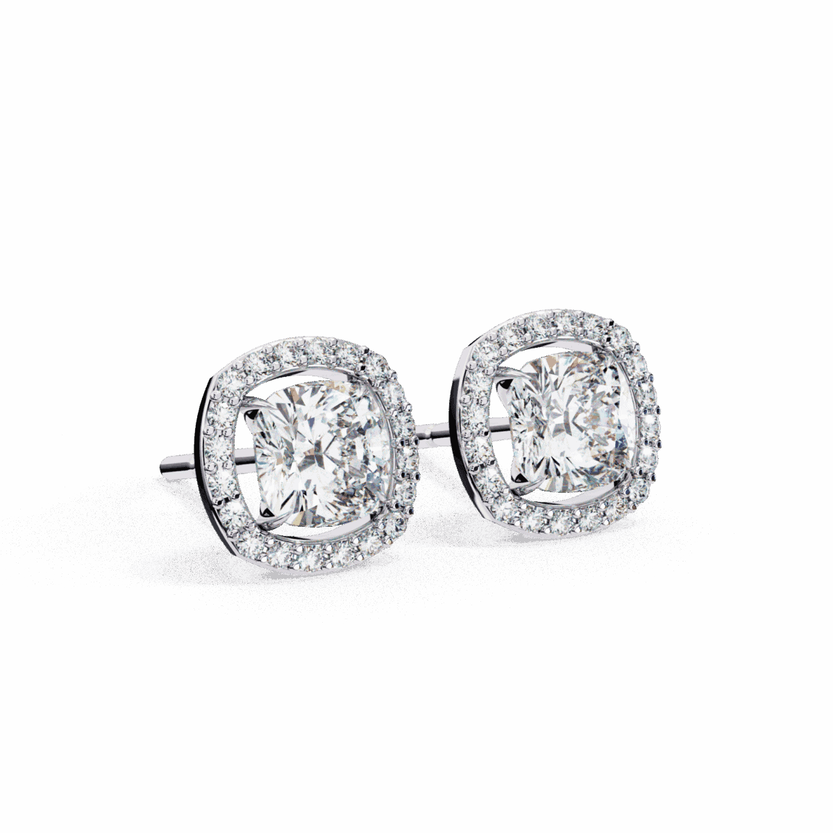 1 Carat Cushion and Round Diamond Stud Earrings  Image 6