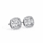 1 Carat Cushion and Round Diamond Stud Earrings - Image 6