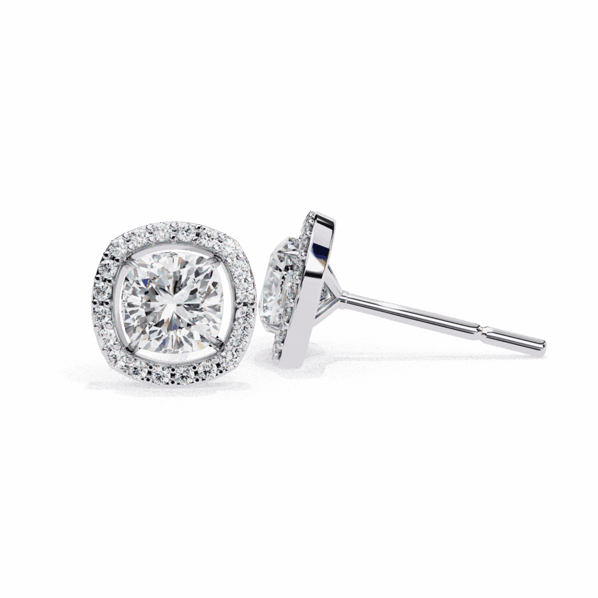 1 Carat Cushion and Round Diamond Stud Earrings  Image 7