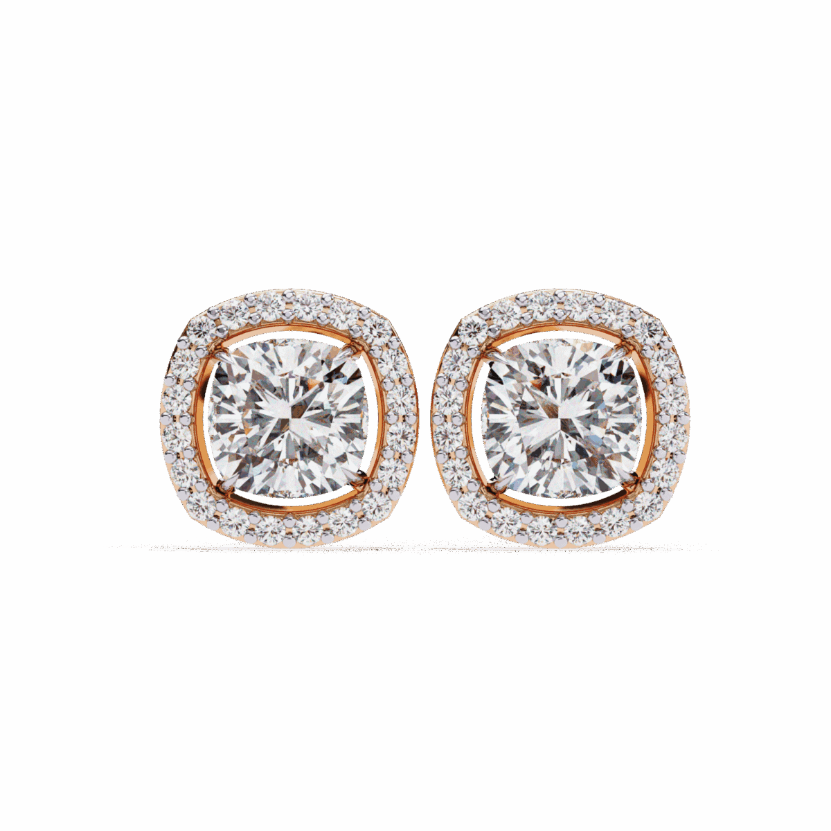 1 Carat Cushion and Round Diamond Stud Earrings  Image 15