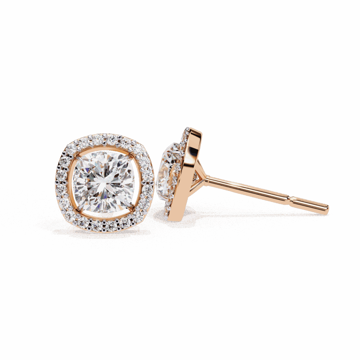 1 Carat Cushion and Round Diamond Stud Earrings  Image 21