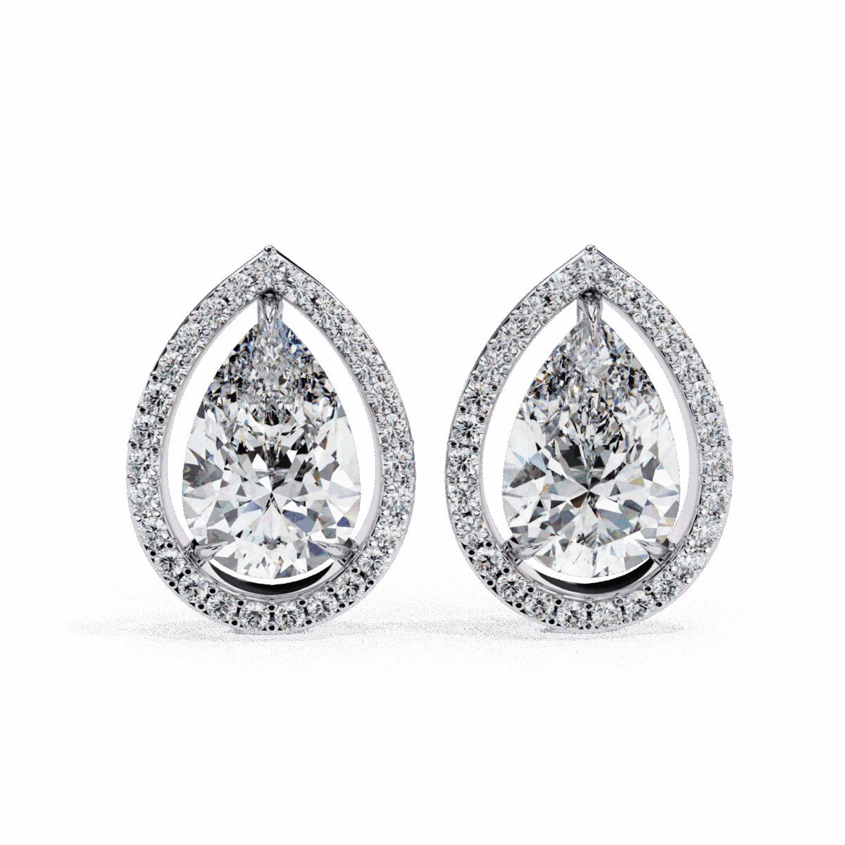 ER14025P11 0.8 Carat Pear and Round Halo Diamond Stud Earrings Image 1
