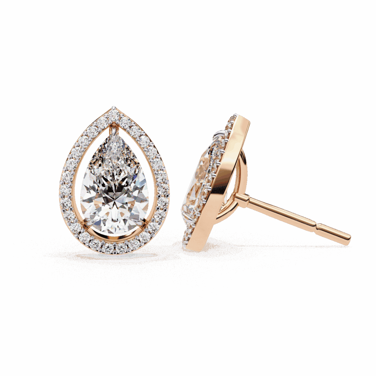 0.8 Carat Pear and Round Halo Diamond Stud Earrings  Image 21