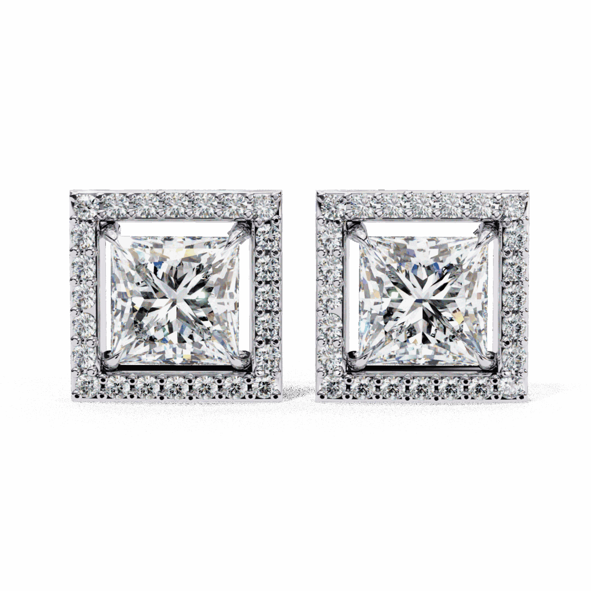 ER14026P11 0.8 Carat Princess and Round Halo Diamond Stud Earrings Image 1