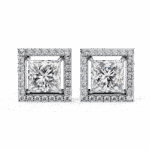 0.8 Carat Princess and Round Halo Diamond Stud Earrings
