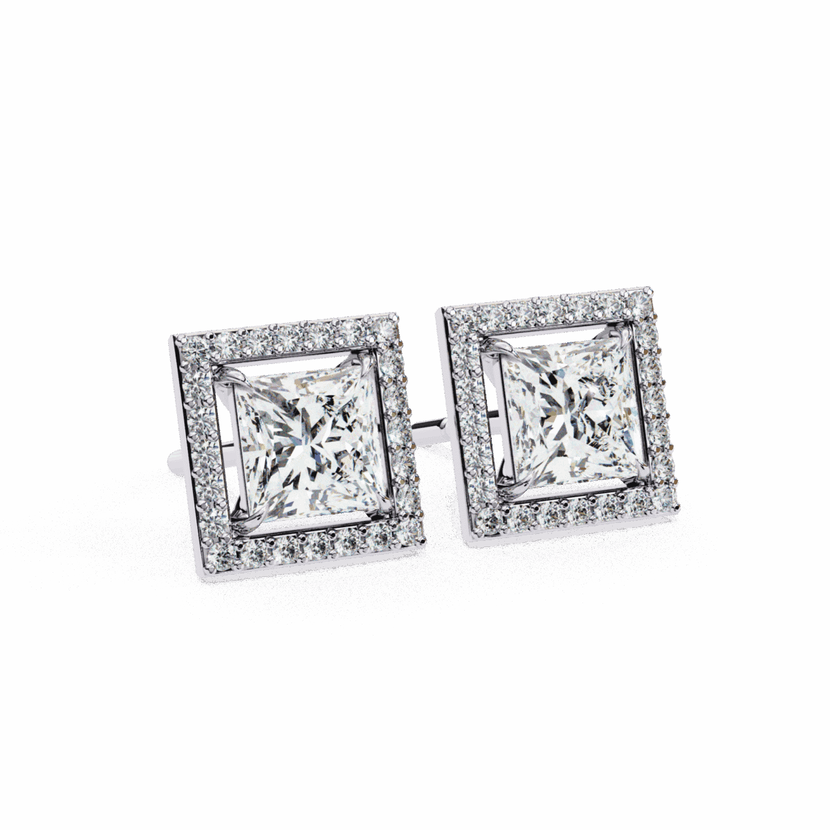 0.8 Carat Princess and Round Halo Diamond Stud Earrings  Image 6