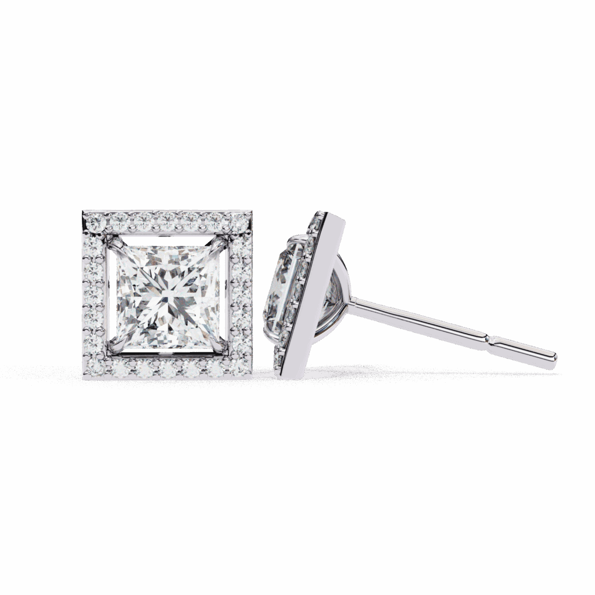 0.8 Carat Princess and Round Halo Diamond Stud Earrings  Image 7