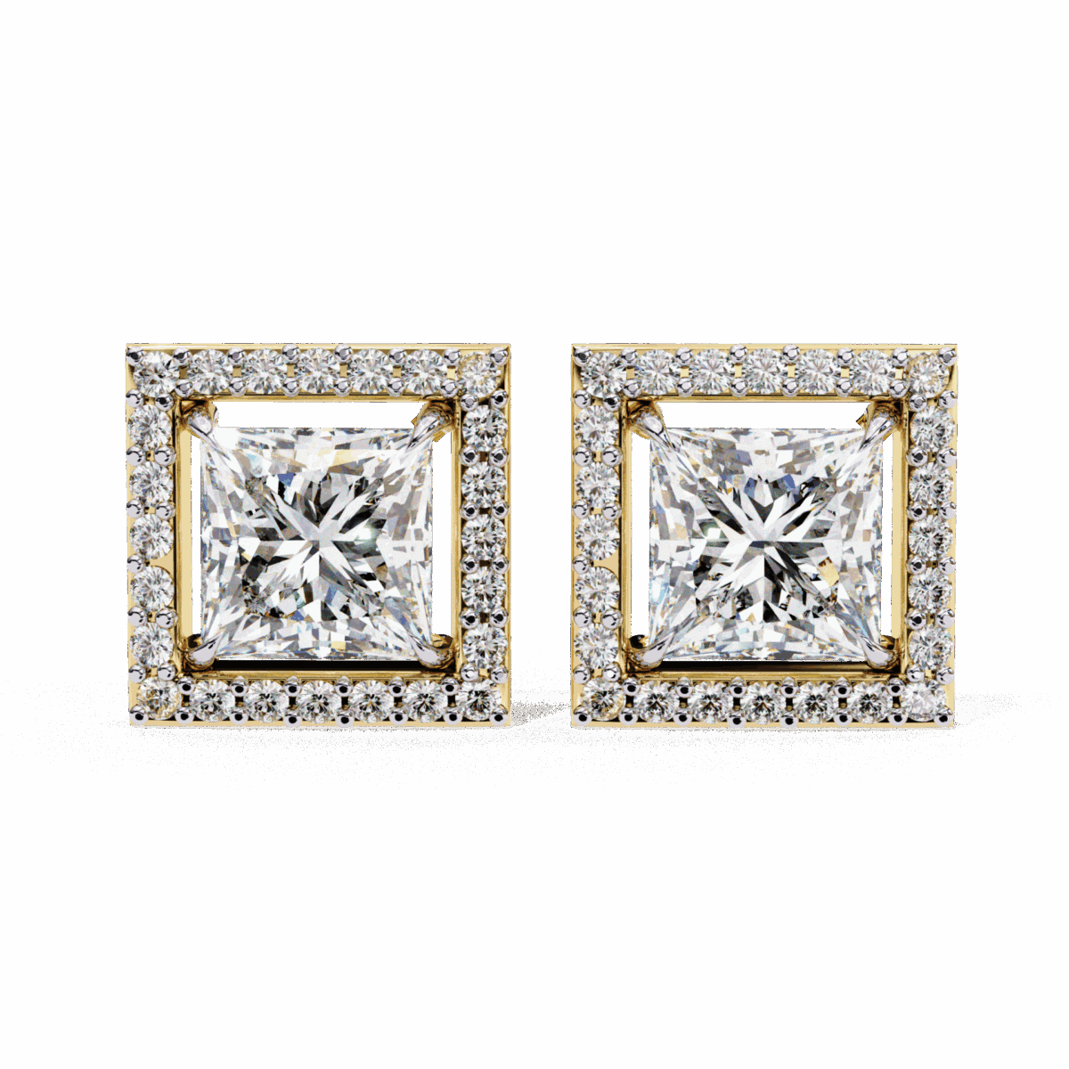 0.8 Carat Princess and Round Halo Diamond Stud Earrings  Image 8