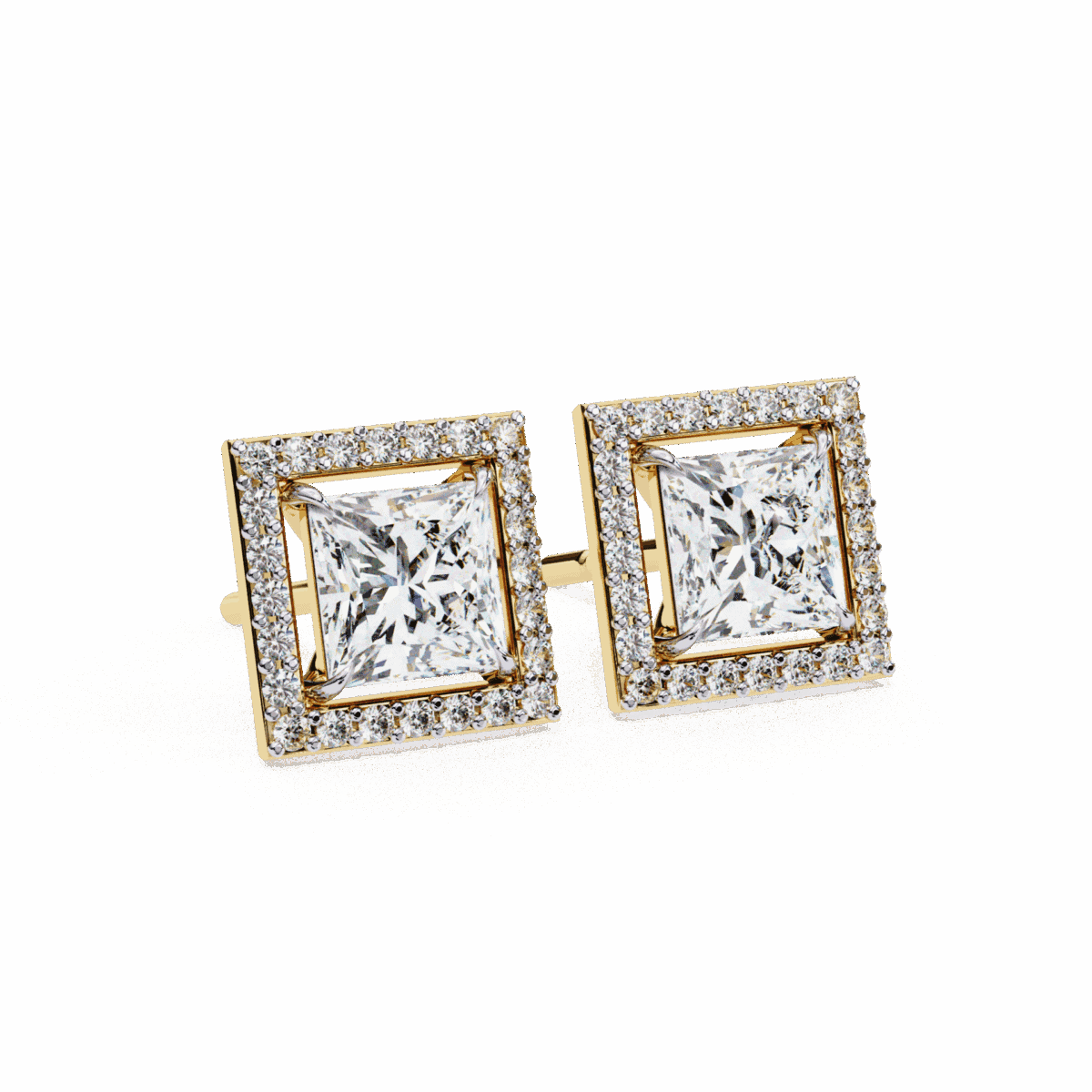 0.8 Carat Princess and Round Halo Diamond Stud Earrings  Image 13
