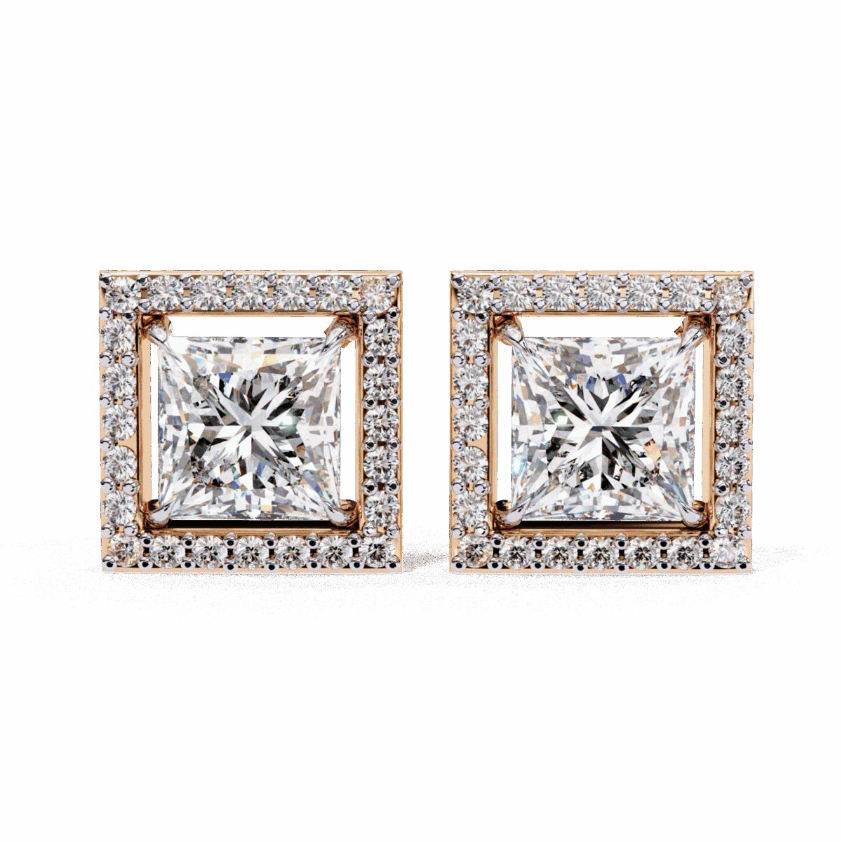 0.8 Carat Princess and Round Halo Diamond Stud Earrings  Image 15