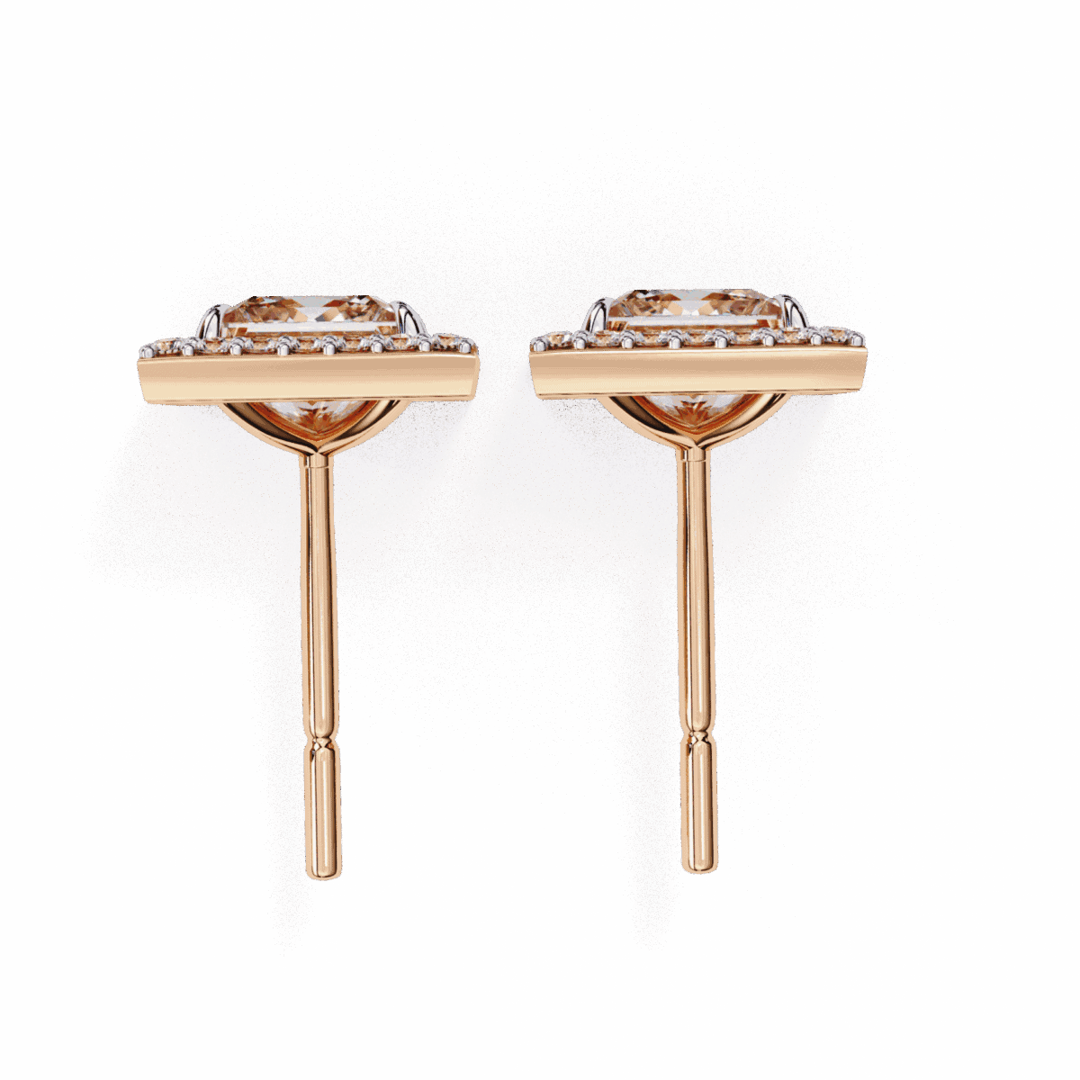 0.8 Carat Princess and Round Halo Diamond Stud Earrings  Image 18