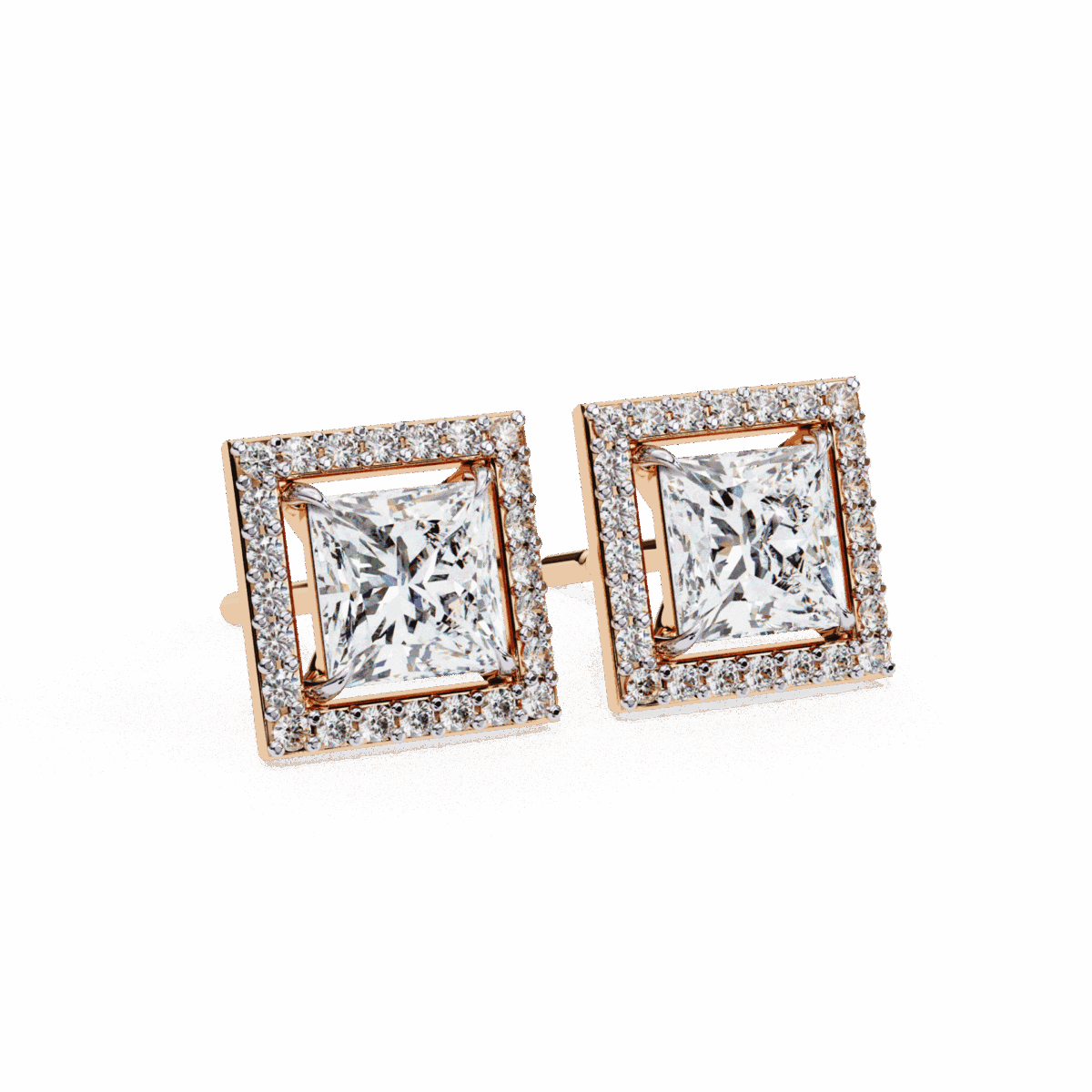 0.8 Carat Princess and Round Halo Diamond Stud Earrings  Image 20