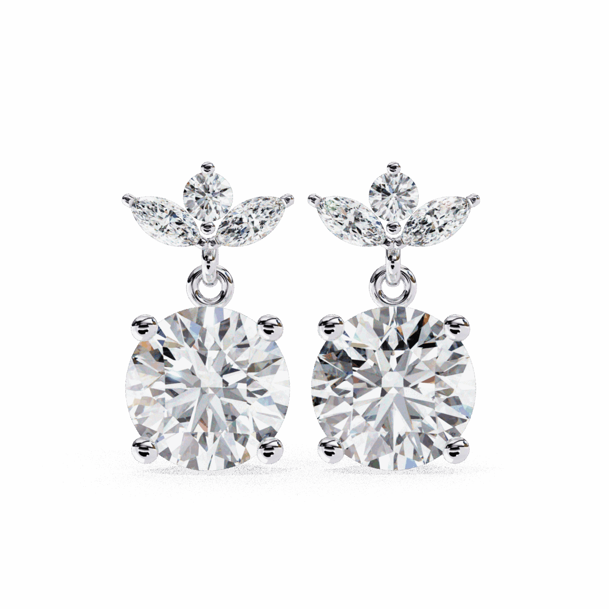 ER14036P11 2 Carat Grace Marquise & Round Diamond Dangle Earrings Image 1