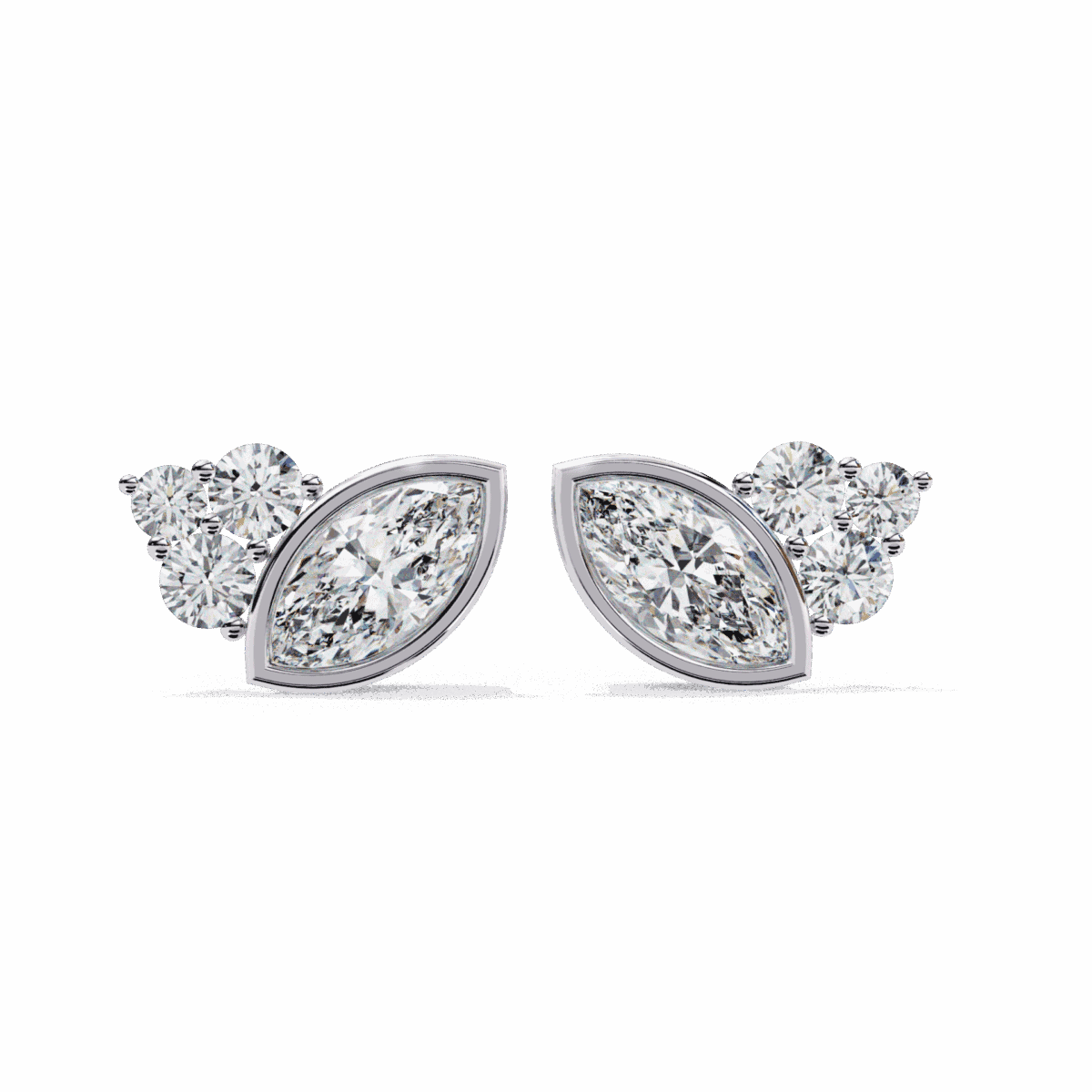 0.5 Carat Marquise and Round Diamond Cluster Stud Earrings  Image 1