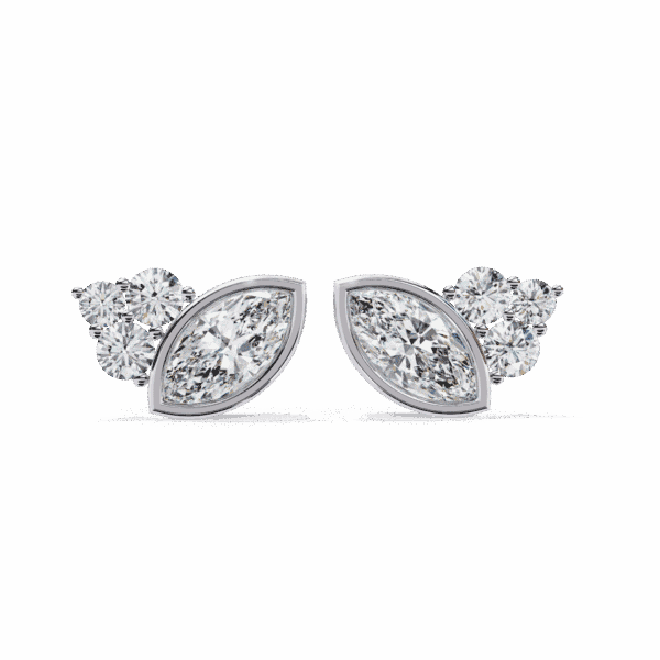 0.5 Carat Marquise and Round Diamond Cluster Stud Earrings