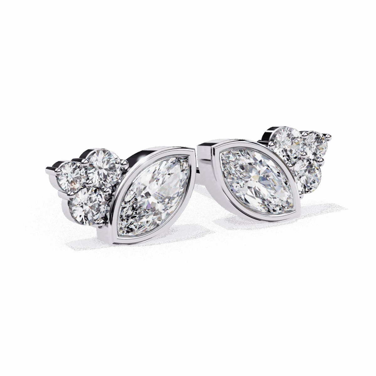 0.5 Carat Marquise and Round Diamond Cluster Stud Earrings  Image 5