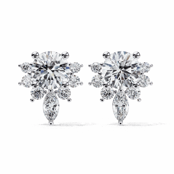0.7 Carat Multi-Stone Marquise and Round Diamond Stud Earrings