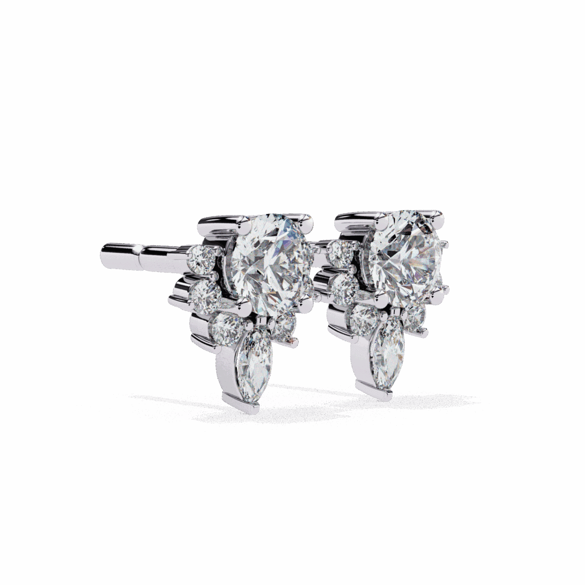 0.7 Carat MultiStone Marquise and Round Diamond Stud Earrings  Image 6