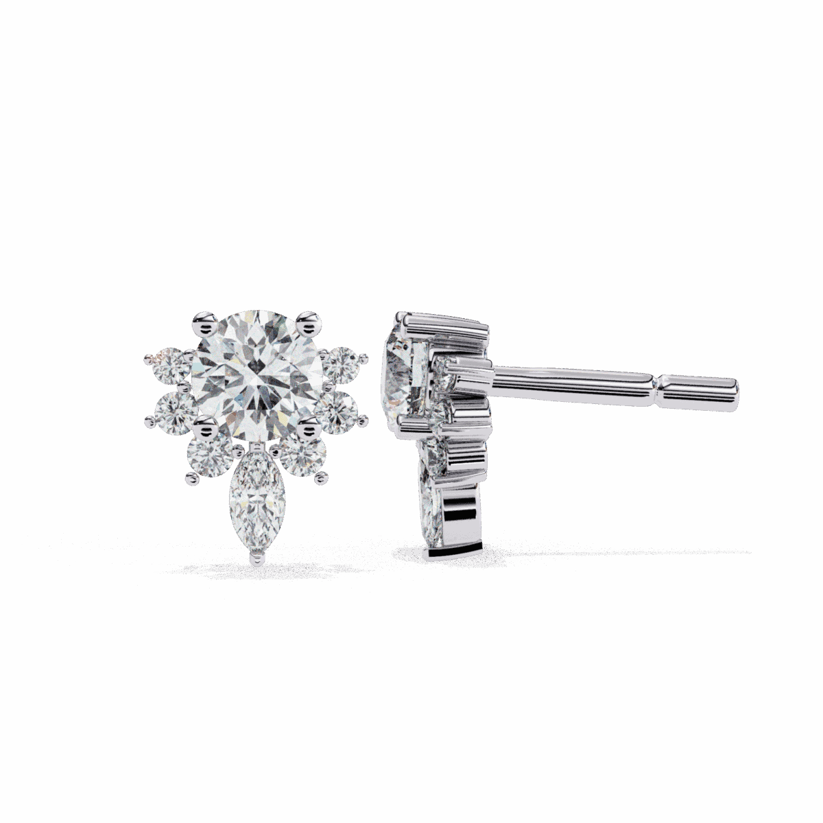 0.7 Carat MultiStone Marquise and Round Diamond Stud Earrings  Image 7