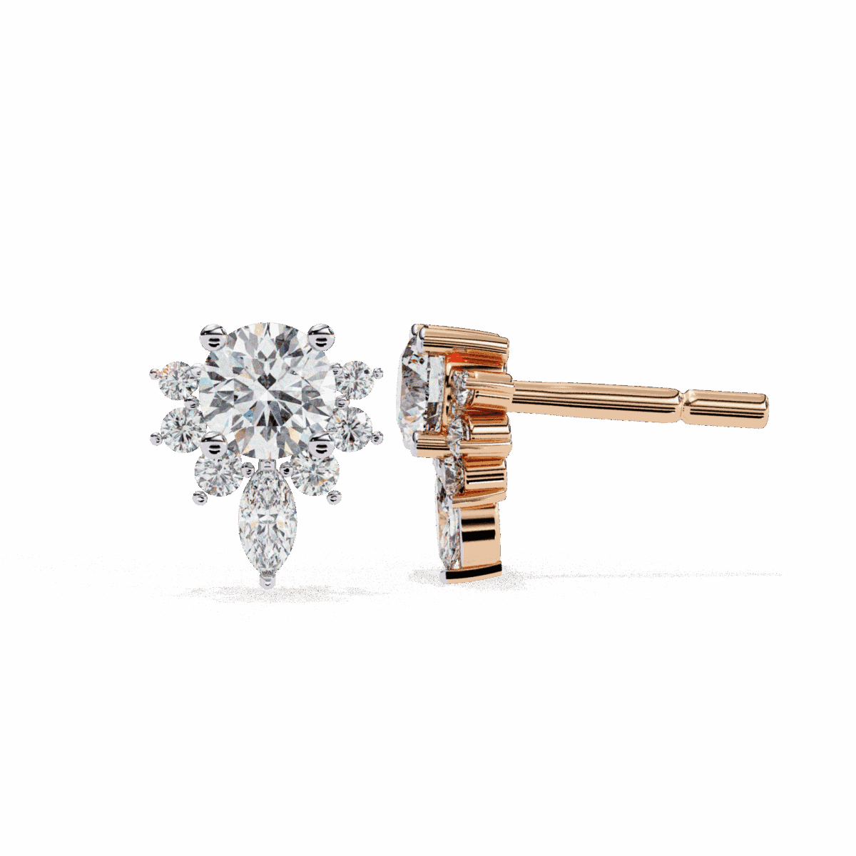 0.7 Carat MultiStone Marquise and Round Diamond Stud Earrings  Image 17