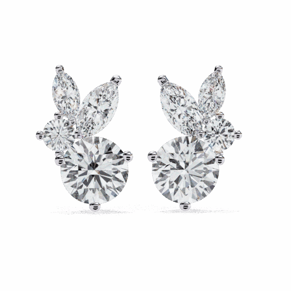 1.5 Carat Alternating Marquise and Round Diamond Stud Earrings