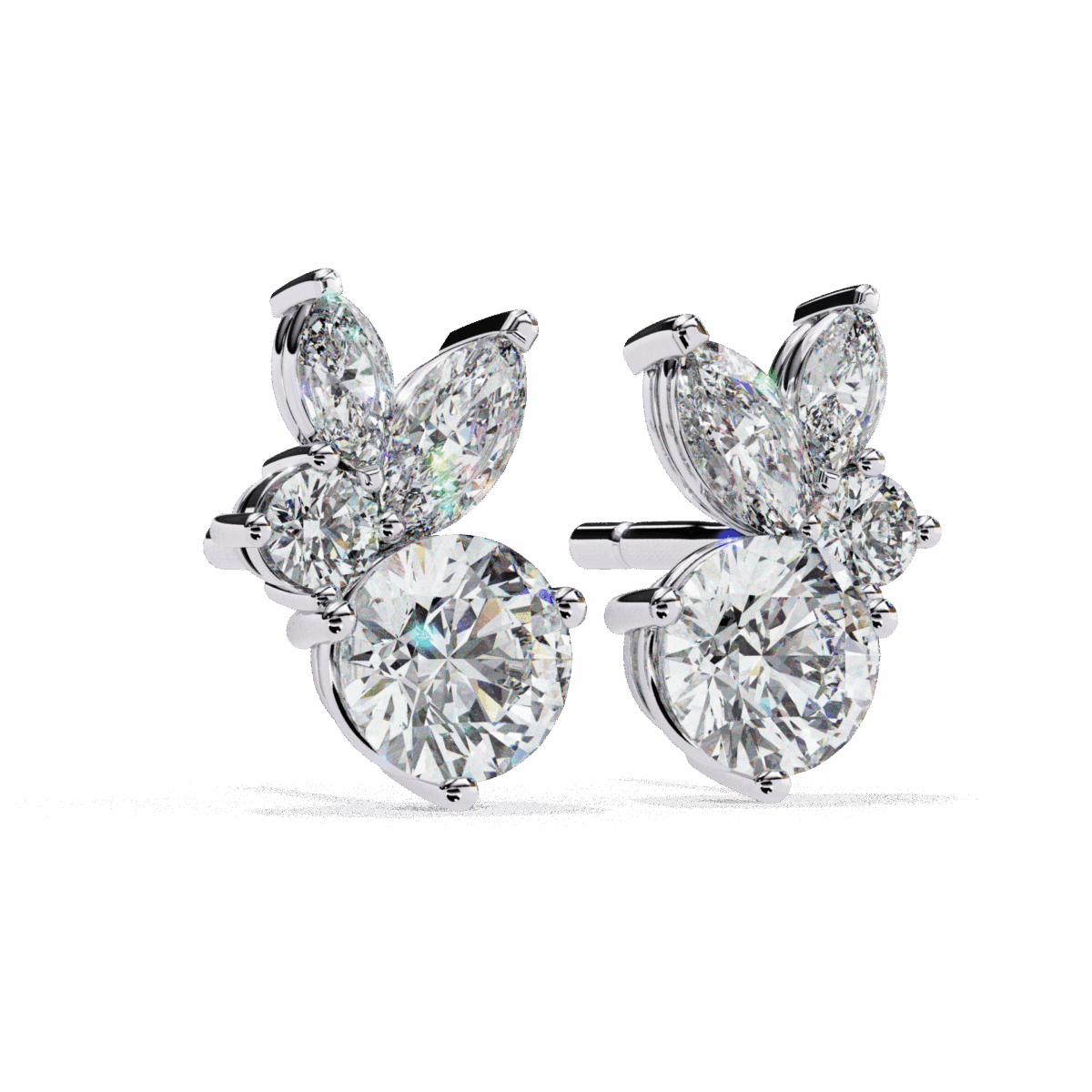 1.5 Carat Alternating Marquise and Round Diamond Stud Earrings  Image 6