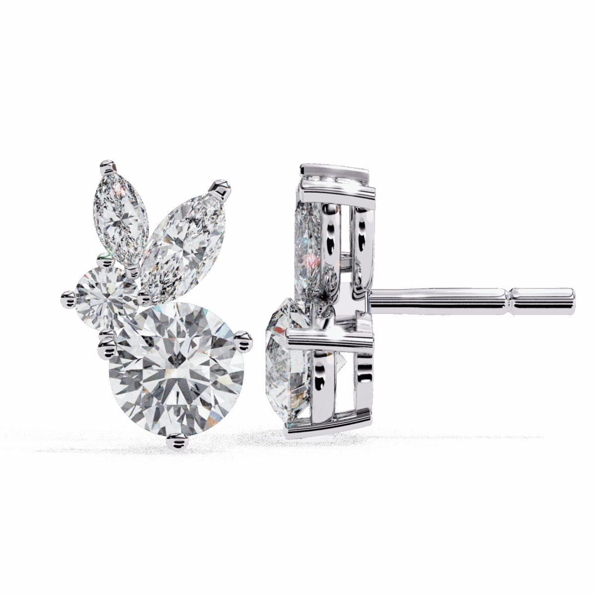 1.5 Carat Alternating Marquise and Round Diamond Stud Earrings  Image 7