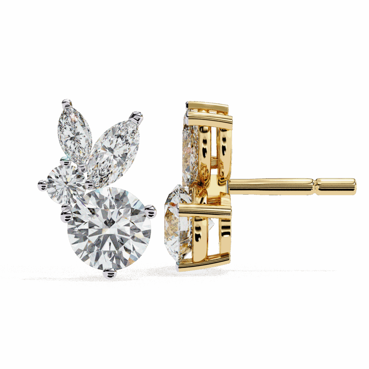 1.5 Carat Alternating Marquise and Round Diamond Stud Earrings  Image 12