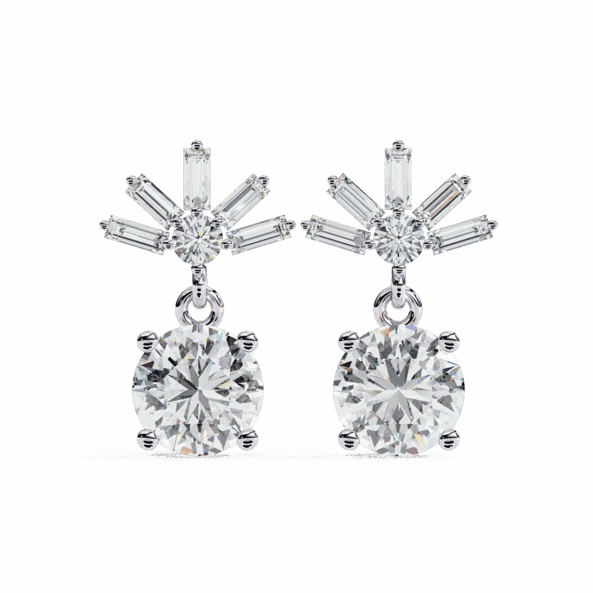 ER14042P11 0.9 Carat Luminous Baguette & Round Diamond Drop Earrings Image 1