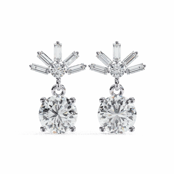 0.9 Carat Luminous Baguette & Round Diamond Drop Earrings