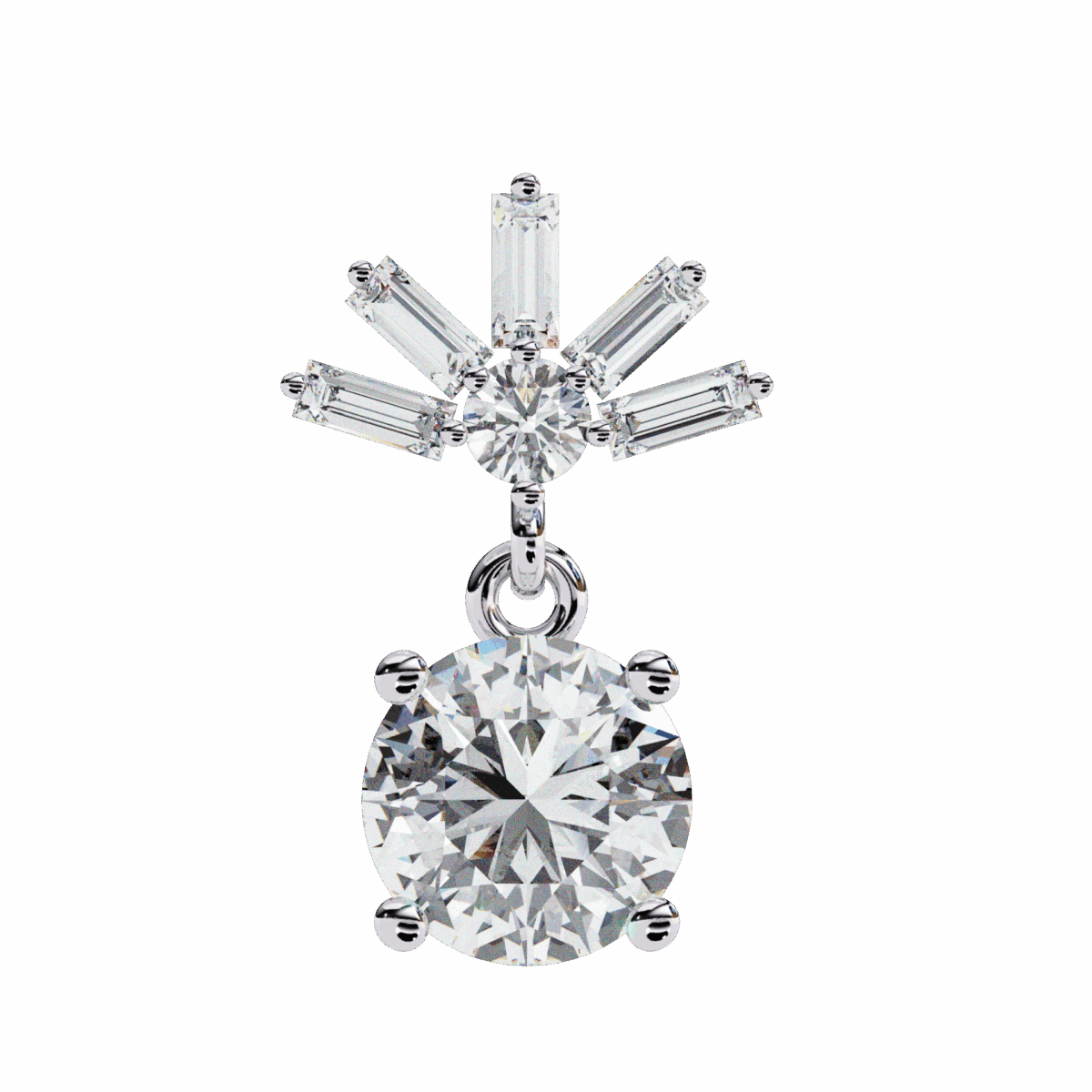 0.9 Carat Luminous Baguette & Round Diamond Drop Earrings  Image 3